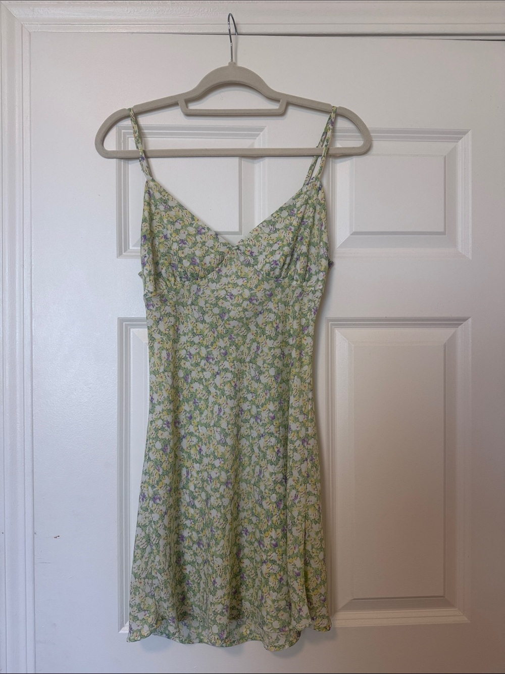 Mahina Light Green Floral Spaghetti-Strap Mini Dress